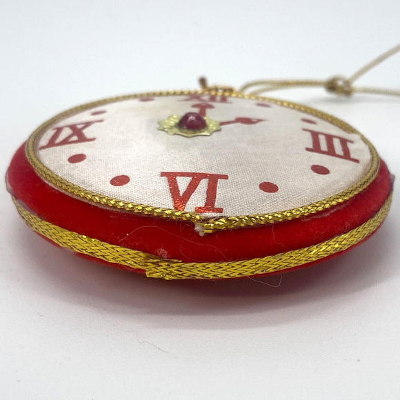 Vintage Frankel Clock Ornaments Red Green Felt 2-1/2 inches - Picture 4 of 15